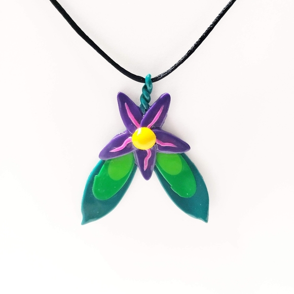 Magical Clay Flower Necklace on Black Cord